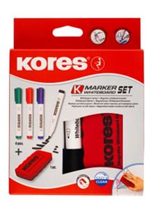 Picture of Kores Bullet White Board Set 4 Markers (Green, Red, Blue, Black) + Eraser 